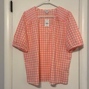 J. Crew #BY434 Women's S/S Gingham Smocked Cotton Shirt Top Blouse XL NWT